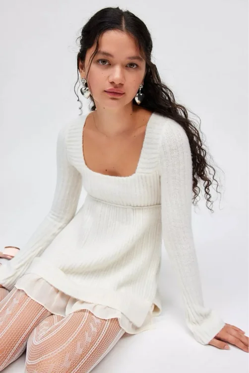 Kimchi Blue Hannah Ruffle Trim Babydoll Sweater