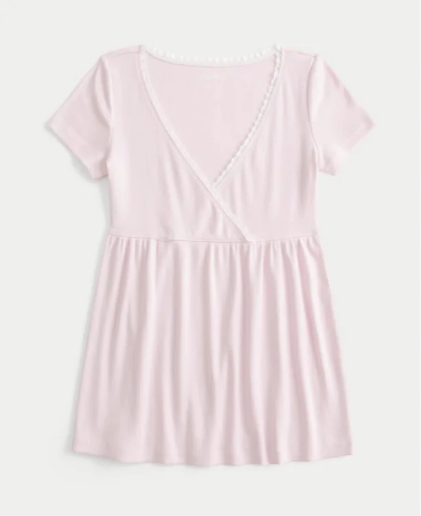 Easy Short-Sleeve Lace Trim Babydoll Top