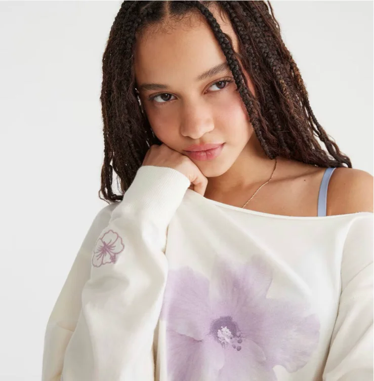 Long Sleeve Seriously Soft Hibiscus Off-The-Shoulder Tee
