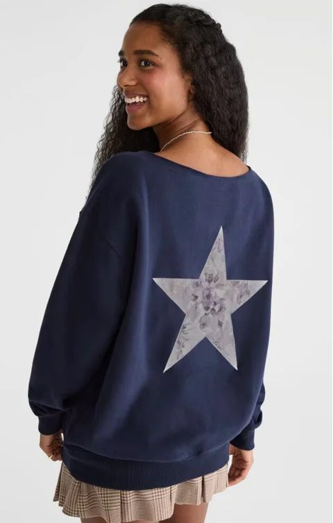 Floral Star Off-The-Shoulder Sweatshirt
