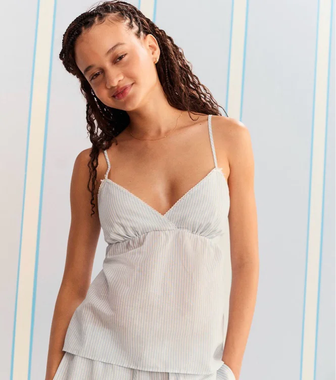 Demetra for Aero Striped Linen Babydoll Top