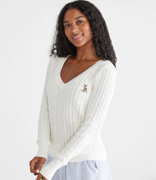 Deer Cable V-Neck Sweater