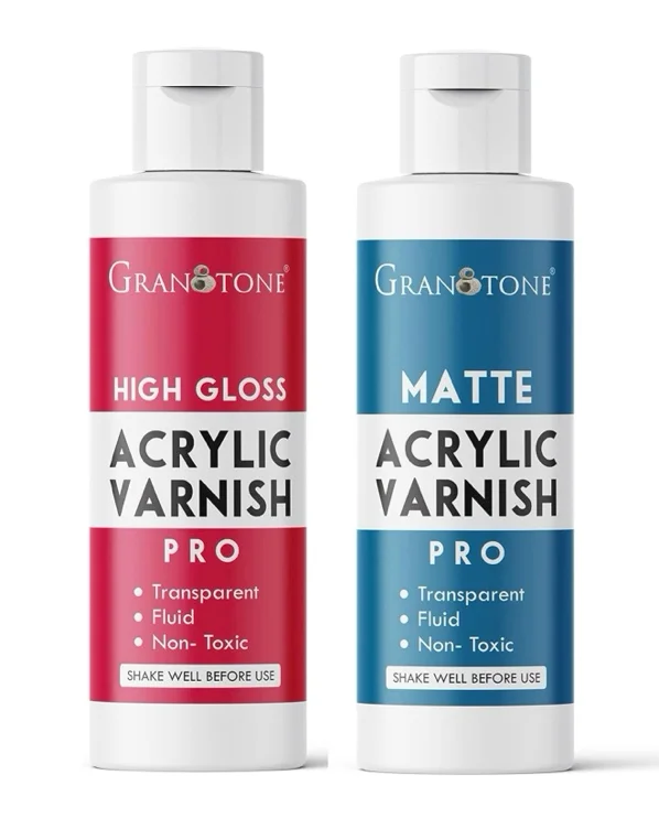 GRANOTONE Acrylic Artist's Varnish | High Gloss Finish | Non-Yellowing | Non-Toxic | Anti-Crazing | for Pro Artists, Hobby Painters & Kids | Made in India | 100 ML (3.38 fl oz)