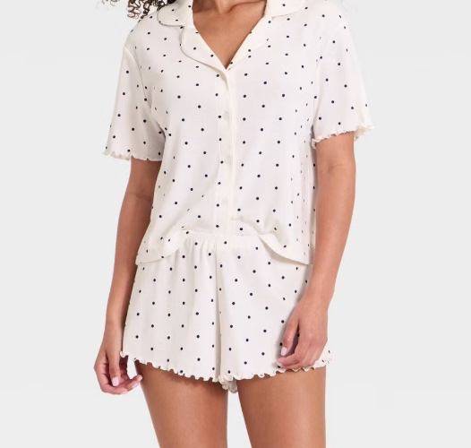 Women's Notch Collar Shirt and Shorts Pajama Set - Wild Fable™ Blue Strawberry Printed XL