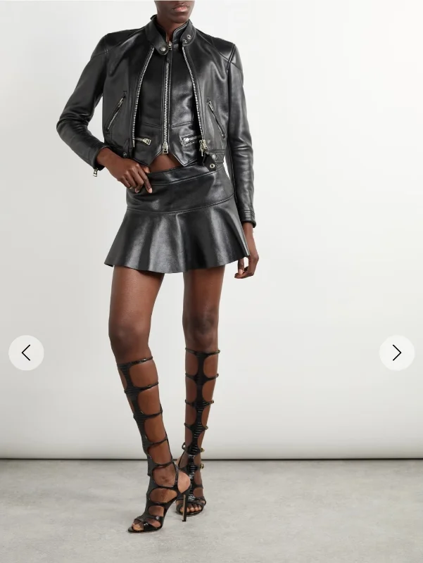 Ruffled leather mini skirt - black - IT36
