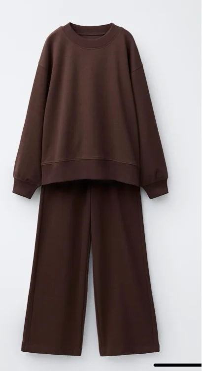 SOLID WIDE LEG PLUSH SWEATSHIRT AND PANTS SET - Blue / Steel | ZARA United States