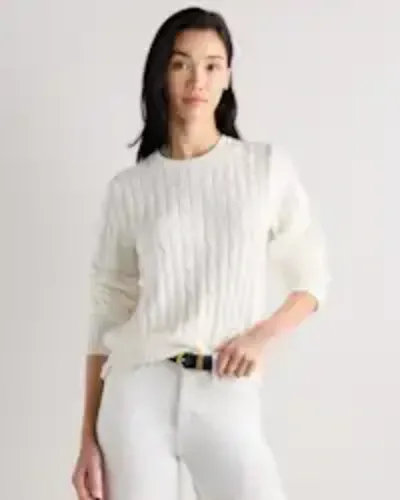 100% Organic Cotton Cable Crewneck Sweater in Ivory