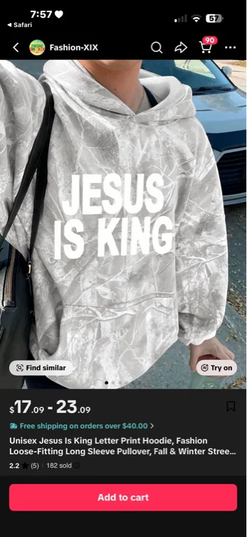 Unisex Jesus Is King Letter Print Hoodie, Fashion Loose-Fitting - TikTok Shop