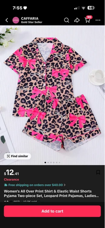 Women's All Over Print Shirt & Elastic Waist Shorts Pyjama Two-piece - TikTok Shop