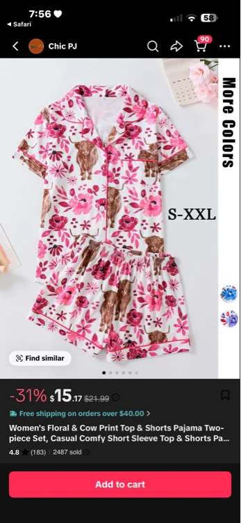 Women's Floral & Cow Print Top & Shorts Pajama Two-piece Set - TikTok Shop