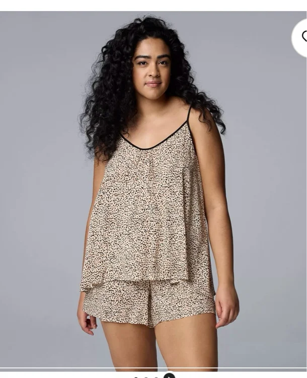 Plus Size Simply Vera Vera Wang Plain Weave Pajama Tank Top and Pajama Shorts Set