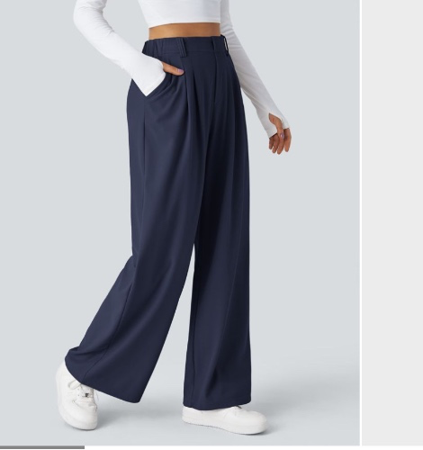 Halara Flex™ Pantalon Tailleur Large Fluide Gaufré Taille Haute Poches Latérales