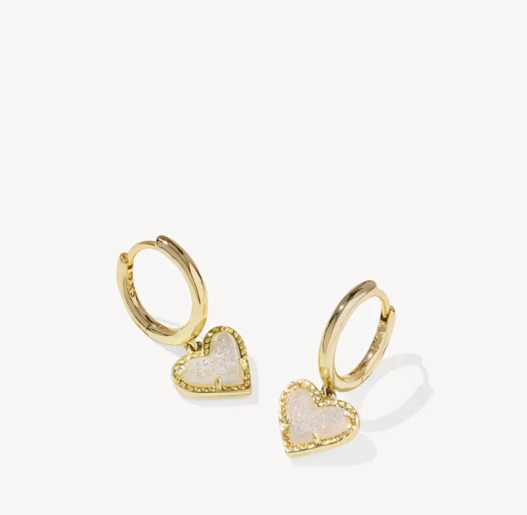 Ari Heart Gold Huggie Earrings in iridescent drusy