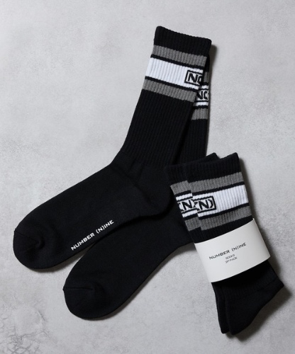 100% FINE COTTON N(N) BOX LOGO 2 PACK RIB LINE SOCKS / ファイン コットン100% ワンポイント N(N)ボックスロゴ 2パック リブ ライン ソックス | ナンバーナイン（NUMBER (N)INE）公式通販
