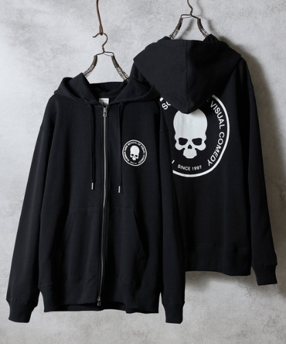 SCHOOL OF VISUAL COMEDY PRINTED FULL ZIP SWEAT HOODIE / スカルモチーフ ワンポイントロゴ & バックプリント スウェット ジップパーカー | ナンバーナイン（NUMBER (N)INE）公式通販