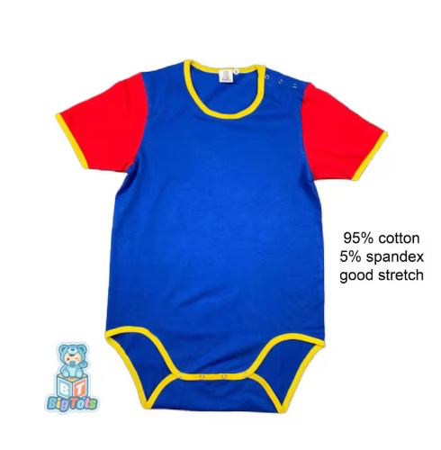 Adult Baby Blue red, yellow snap crotch Bodysuit abdl
