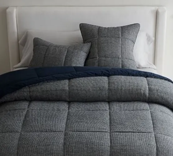 European Flax Linen Waffle King Size Comforter in Midnight