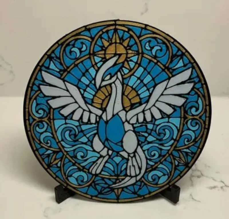 Pok\u00e9mon Inspired Mosaic Coasters | Stained Glass Style Drink Coasters with Display Stand | Gamer Gift