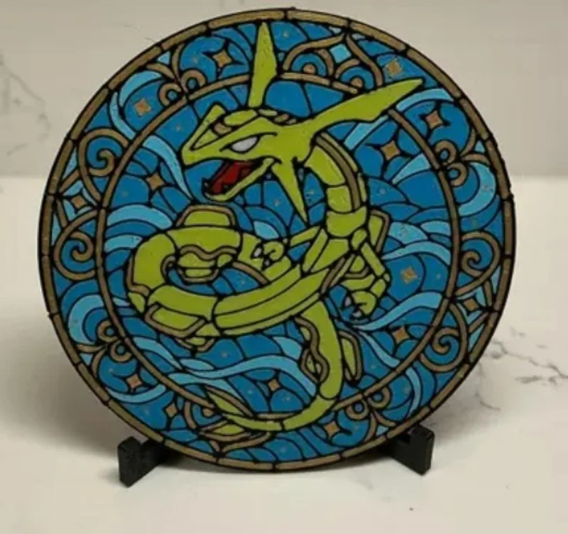 Pok\u00e9mon Inspired Mosaic Coasters | Stained Glass Style Drink Coasters with Display Stand | Gamer Gift