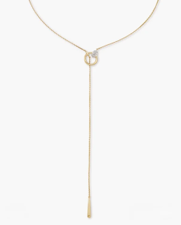 Tegan 14k Yellow Gold Y Necklace in White Diamond