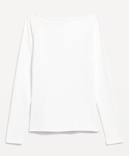 Old Navy: Snug Long-Sleeve Boat-Neck T-Shirt - White Lilies