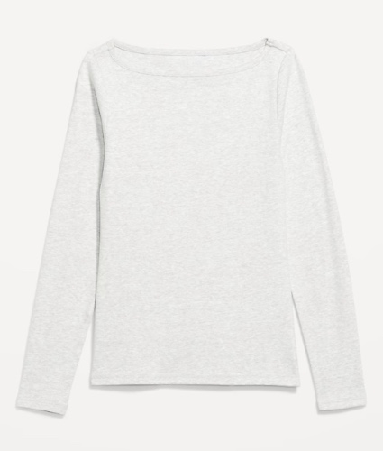 Old Navy: Snug Long-Sleeve Boat-Neck T-Shirt - Light Gray Heather