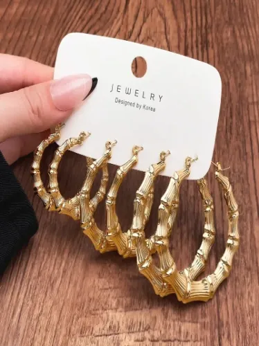 Creative Bamboo Joint Design Hoop Earrings, Hoop Earring Sets, Fashionable Jewelry for Women & Girls, Trendy All-match & Exquisite Jewelry for Birthday Gift, High Quality Earrings