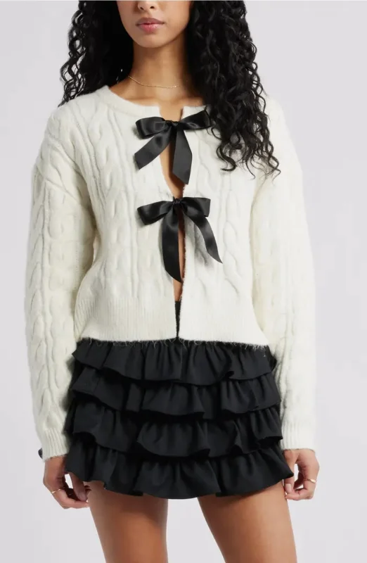 BP. Cable Bow Tie Cardigan in Blue Skyride at Nordstrom, Size Medium