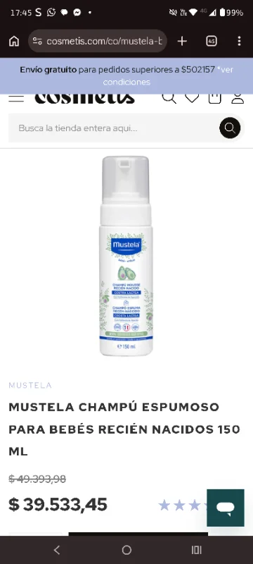 Mustela Champ\u00fa espumoso para beb\u00e9s reci\u00e9n nacidos 150 ml