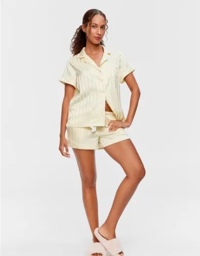 Butter Stripe Chic Satin Shortie Pj Set  Butter 