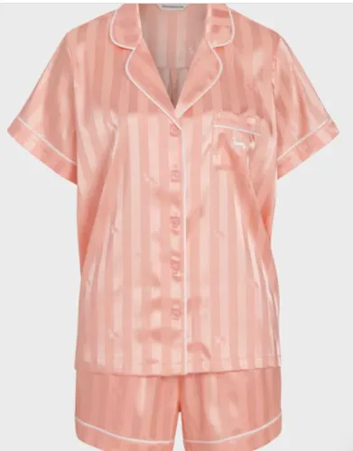 Apricot Penny Stripe Chic Satin Shortie Pj Set  Apricot Stripe - Peter Alexander Online