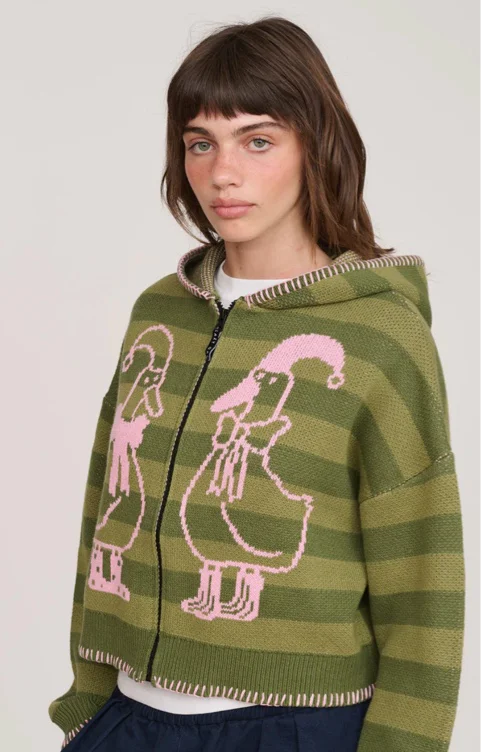 Silly Goose Zip Up Knit Hoodie