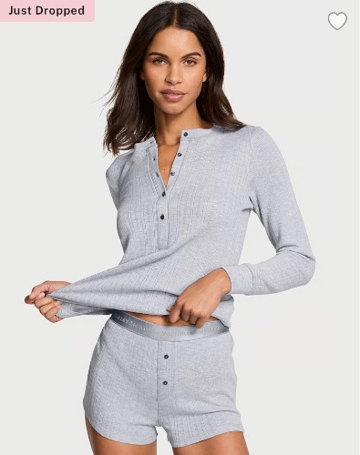 Women's Victoria's Secret Cozy Pointelle Henley Short Pajama Set