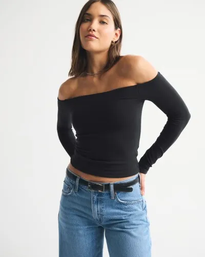 Bra-Free Off-The-Shoulder Long-Sleeve Top