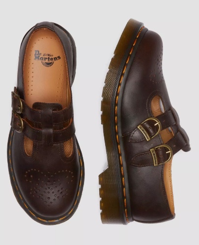 DR MARTENS 8065 Crazy Horse Leather Mary Jane Shoes