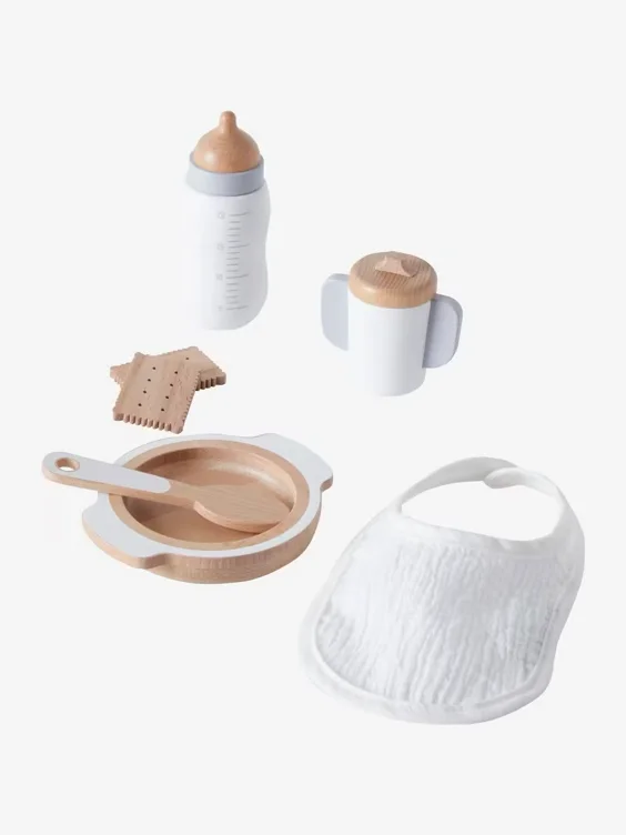 Set accessoires repas poupon en bois FSC® blanc - Vertbaudet