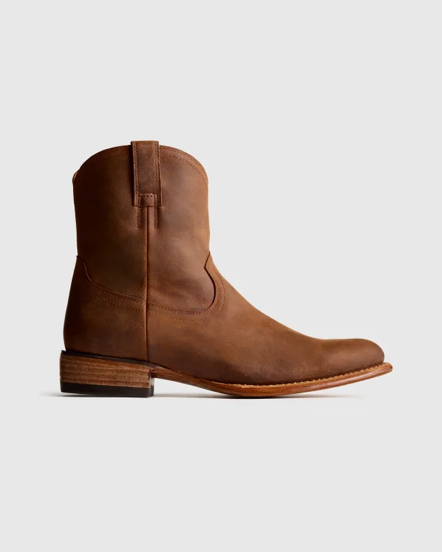 Crafted Leather Western Zip Boot in Whiskey