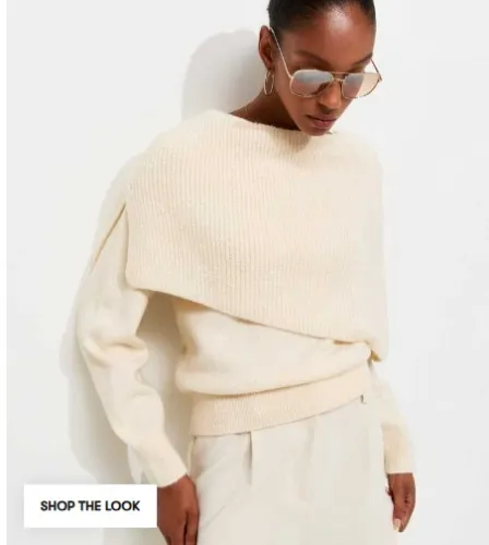 Cream Ribbed Cape Jumper