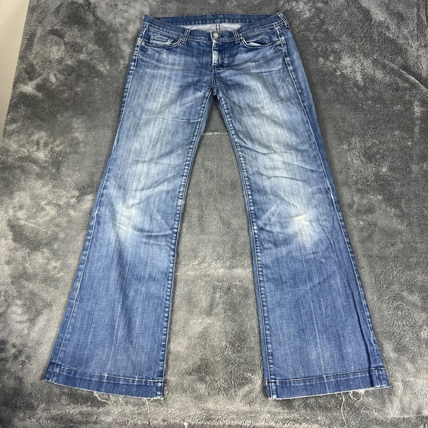 7 For All Mankind Jeans Womens 31 Blue Dojo Mid Rise Distressed Medium Wash Y2K