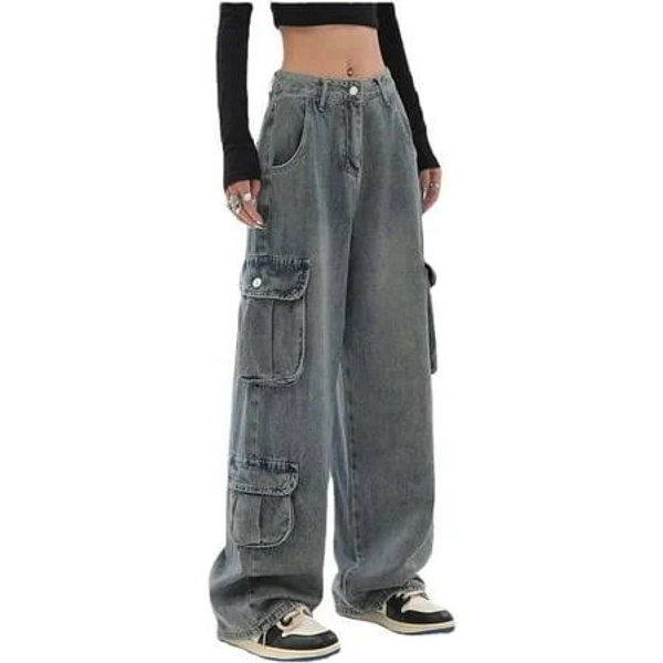 Kukuzhu Women's Y2K Emo Denim Baggy Jeans with Side Pockets