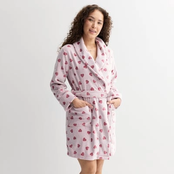 Women's Sonoma Goods For Life® Short Plush Wrap Robe, Size: XS, Pink Heart