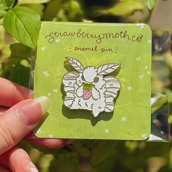 Strawberry Moth Pin | Soft Enamel Pin | 1.4" x 1.4" | Cute Bug Art | Moth Artwork