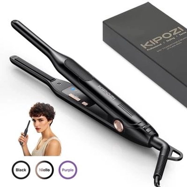 Kipozi Mini Flat Iron for Short Hair & Edges 3/10 Small Hair Straightener for Pixie Cuts Bangs Anti-Pinch Curling & Styling Iron Small Travel Straightener Iron Black Gold