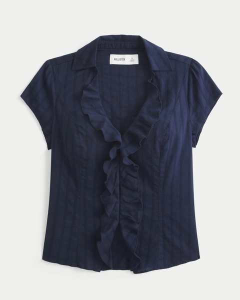 Short-Sleeve Flyaway Ruffle Shirt