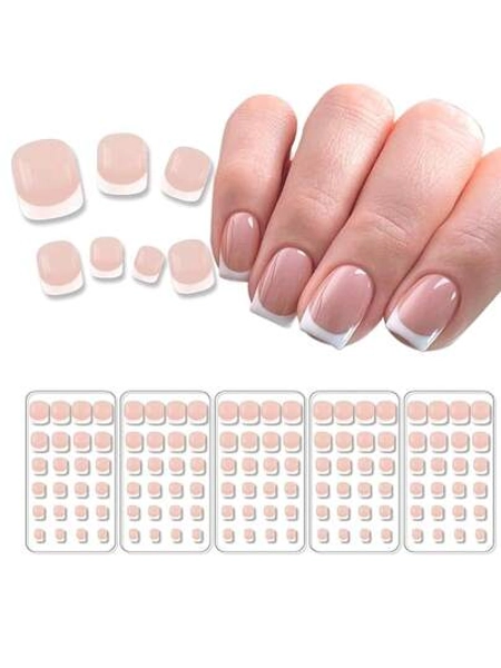 120pcs Child Nails French L White Tips Short Round Press On Nails  Cute Party Show 5 * 24pcs