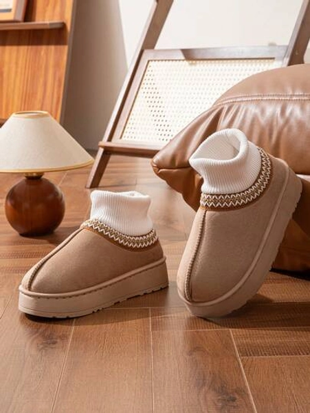 Men's Solid Color Thick Sole Slip-On Backless Slippers, Minimalist Fashion Unisex Snow Boots For Winter