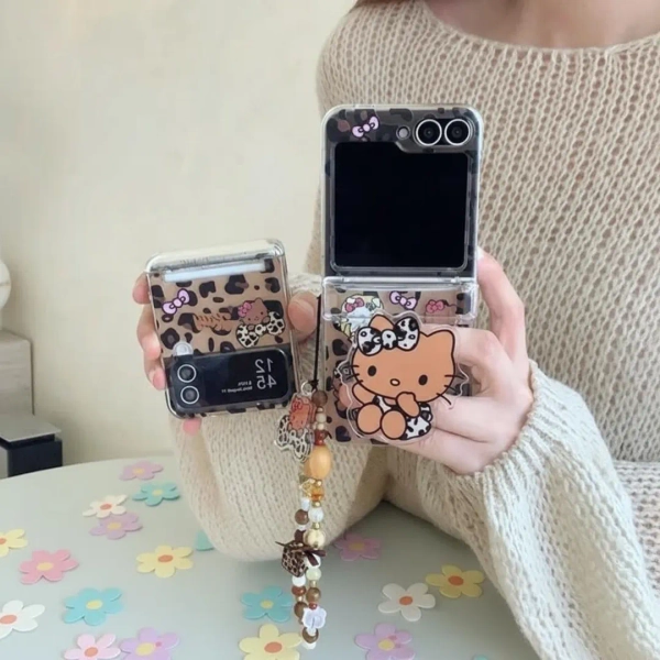 Cute Cartoon Sanrio Leopard Print Card Wallet Pocket Phone Case for Samsung Galaxy Z Flip 7 6 5 4 3 – Soft TPU Cover Gift for Her - Etsy