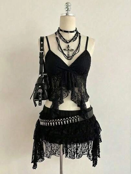 Attitoon Women's Casual Sexy Lace Camisole Top, Women's Daily, Y2K Style, Summer Top - Size XL
