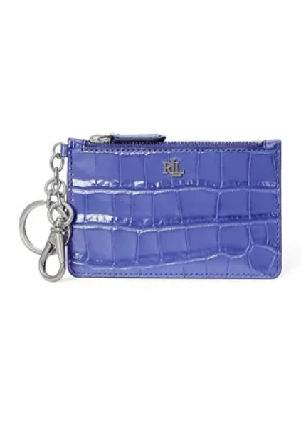 Crocodile Embossed Leather Zip Card Case