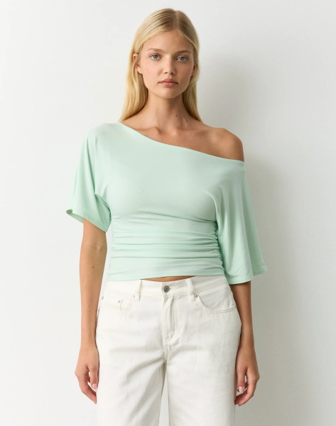 Ruched Slash Neck Top